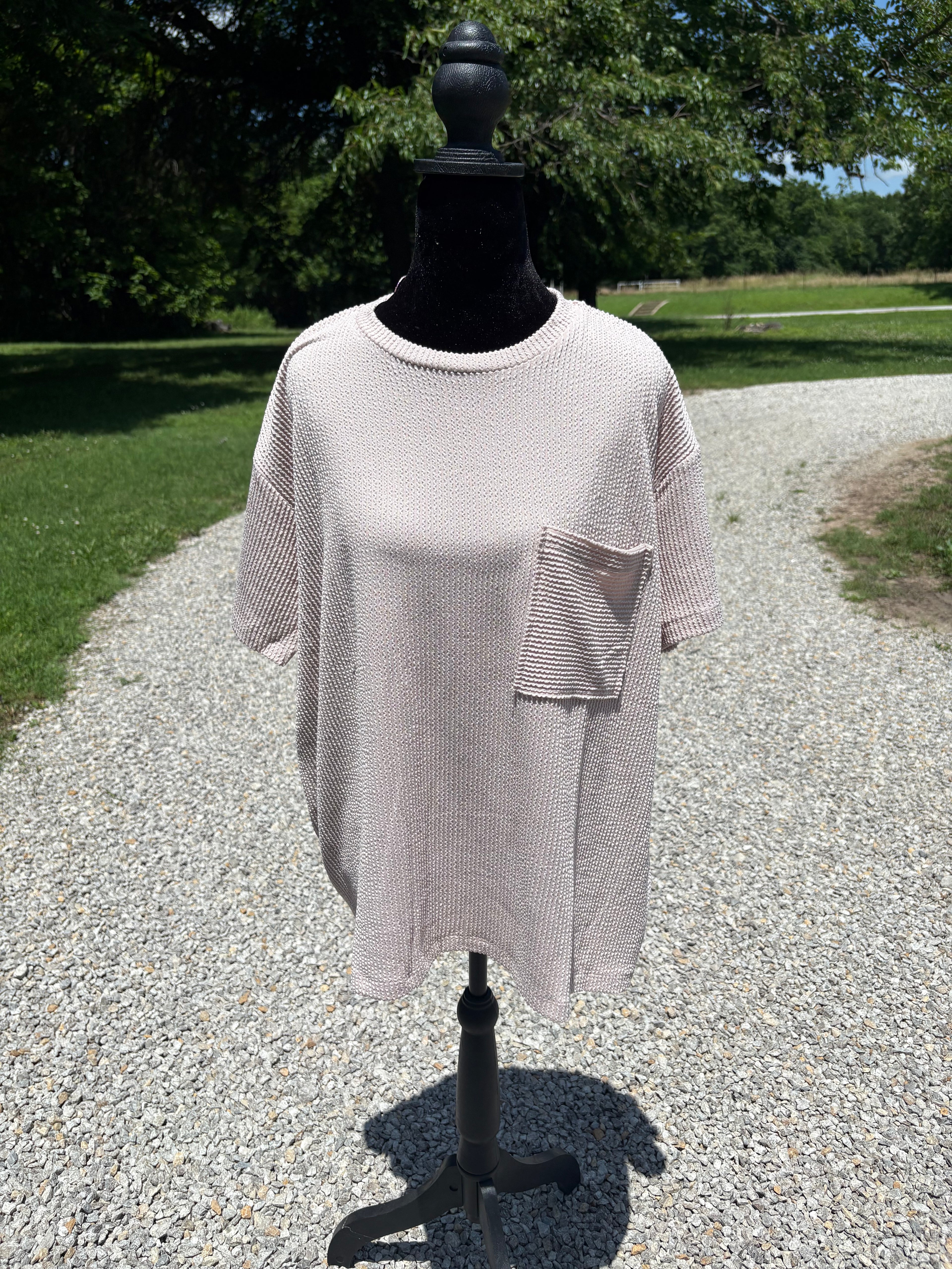 Zenana Ribbed Pocket Tee - Ash Mocha
