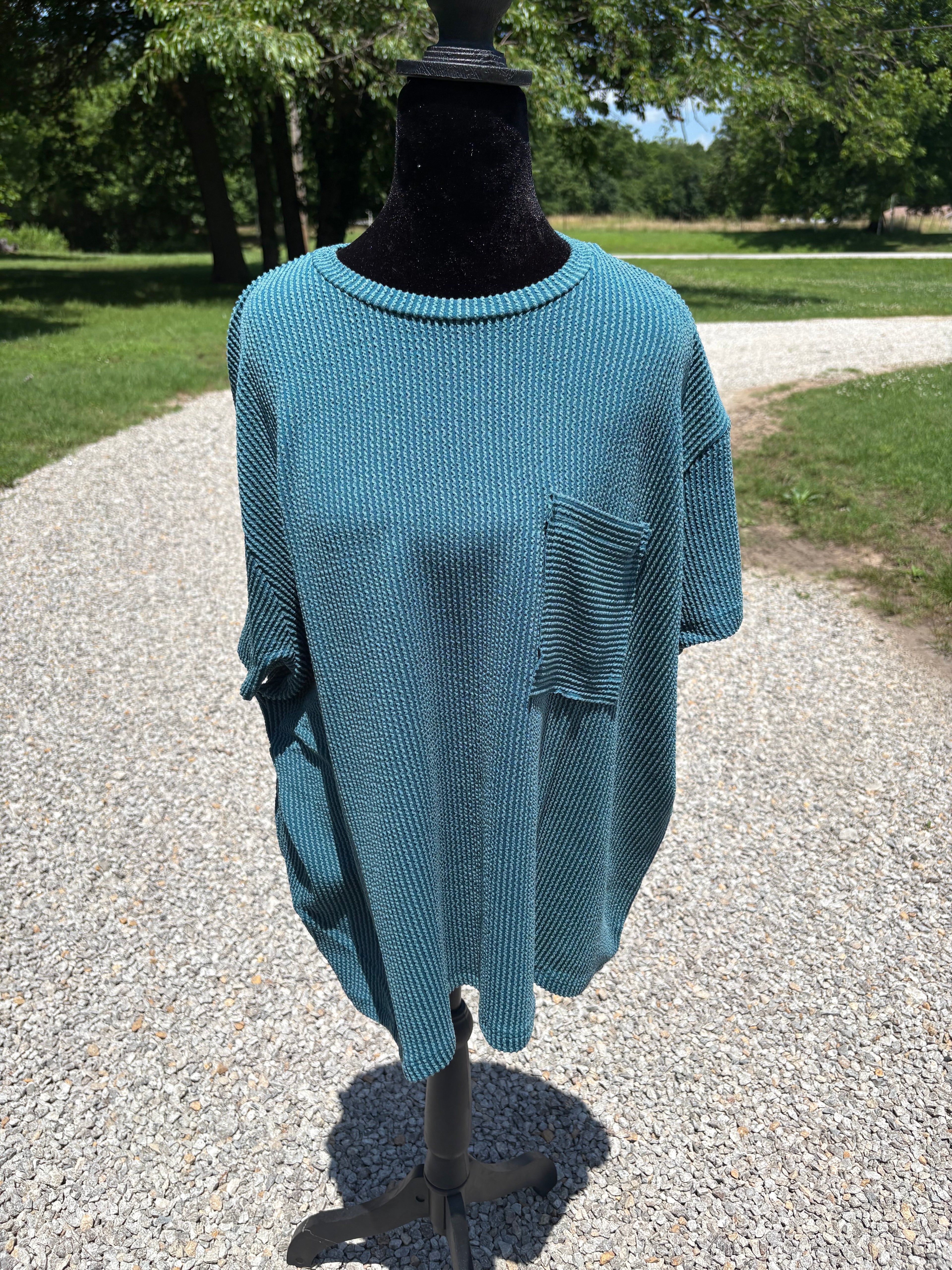 Zenana Ribbed Pocket Tee - Teal